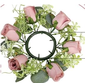 White Rose Candle Rings with Flameless Candles Sets - 12PCS Artificial Flower Eucalyptus Wedding Centerpiece 3 Inch Pillar Candleholders Wreaths for Wedding Party Decor (White - 6 Sets)