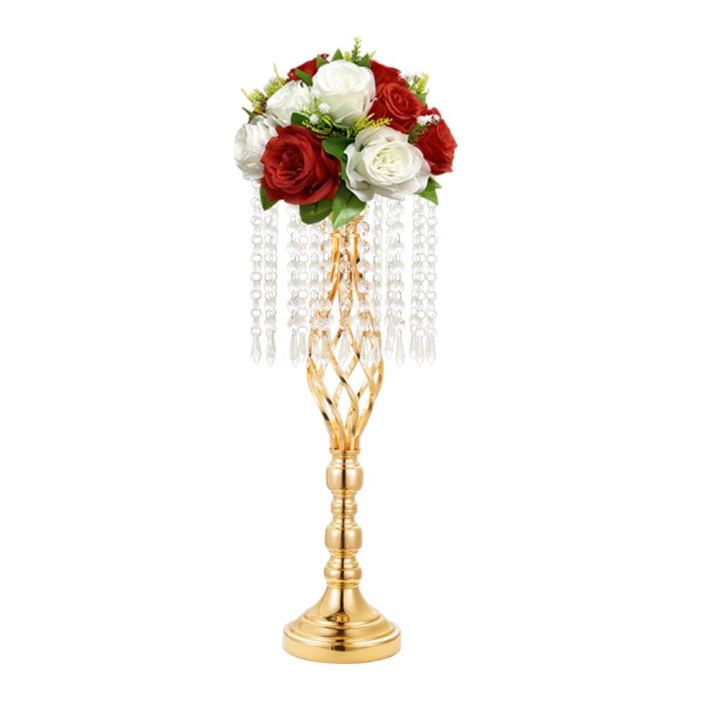 8 pcs 21.65 Inch Wedding Gold Flower Centerpieces Crystal Metal Flower Vase Wedding Centerpieces for Tables Decorations