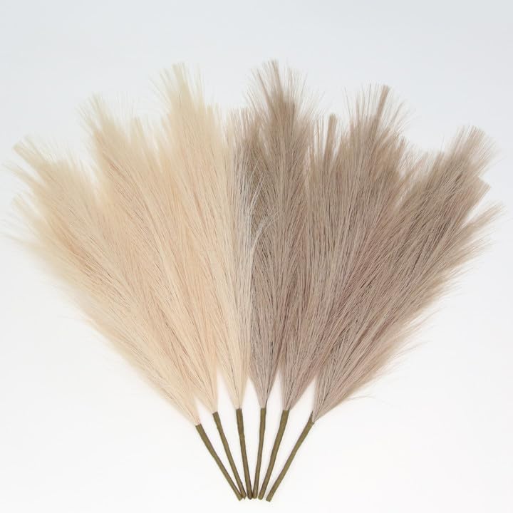 ZIFTY Faux Pampas Grass Decor 17" 6Pcs Handmade Flower Boho Decor Beige