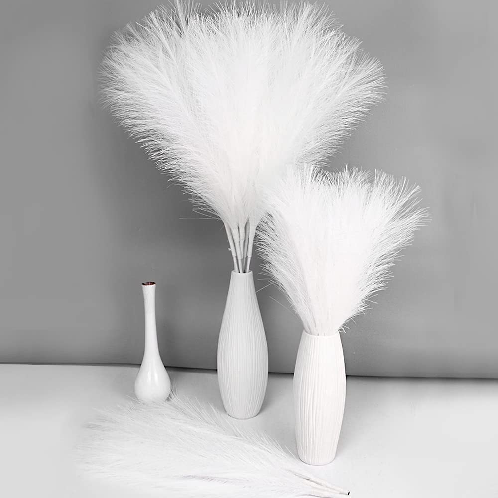 MAKHOT 5 PCS 30" Dark Green Pampas Grass Tall Fluffy, Detachable Faux Bulrush Reed Green Grass for Tall Vase Filler, Artificial Pampas Small Home Vase Decor