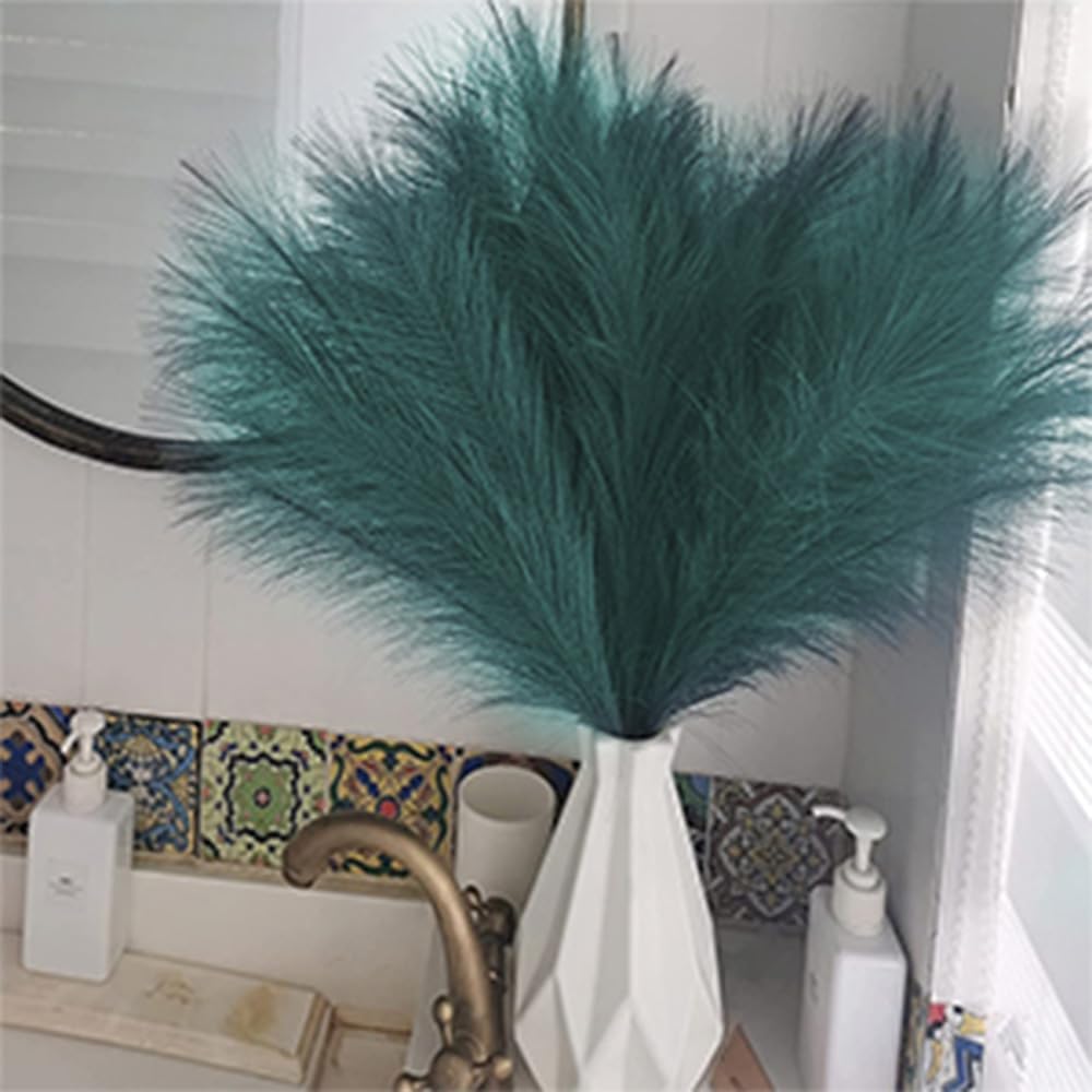 MAKHOT 5 PCS 30" Dark Green Pampas Grass Tall Fluffy, Detachable Faux Bulrush Reed Green Grass for Tall Vase Filler, Artificial Pampas Small Home Vase Decor