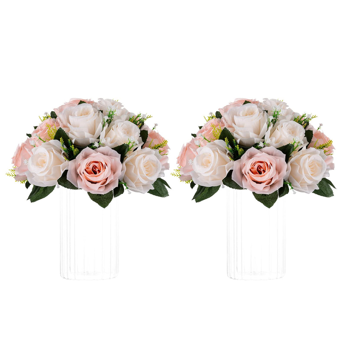 Nuptio Artificial Flower Centrepieces for Tables - 6 Pcs Burgundy & Dusty Rose & Creamy White Fake Flowers Roses Balls 9.5in Diam - Silk Faux Rose Arrangement for Wedding Party Centerpiece Table Decor
