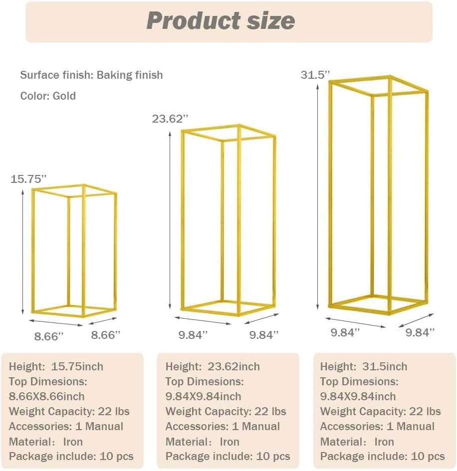 23.6inch 10 pcs Column Vases Gold Centerpieces for Table Metal Flower Stand Gold Wedding Centerpieces for Tables Party Floral Stands for Flowers