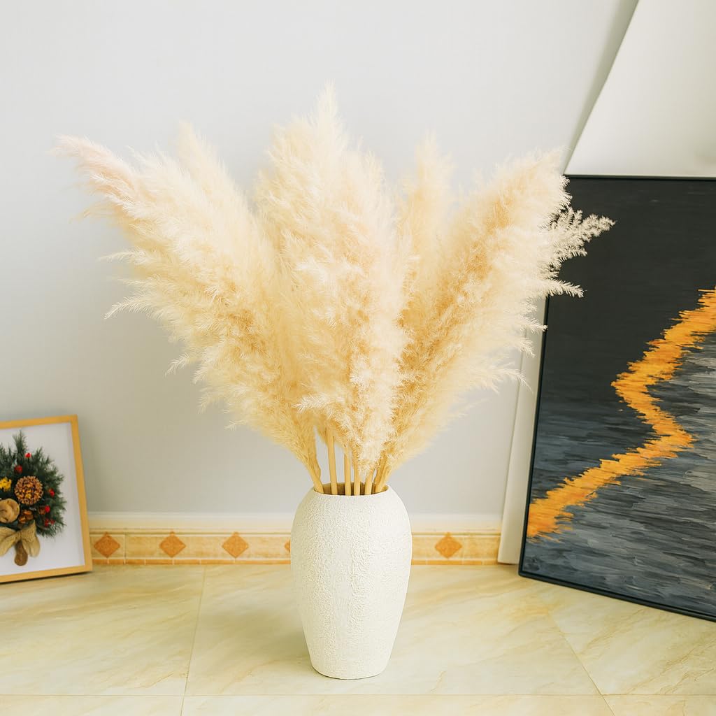 17Inch Natural Dried Pampas Grass 30 Stems - Boho Home Decor for Table Centerpieces, Wedding, Floral Arrangements(Natural)