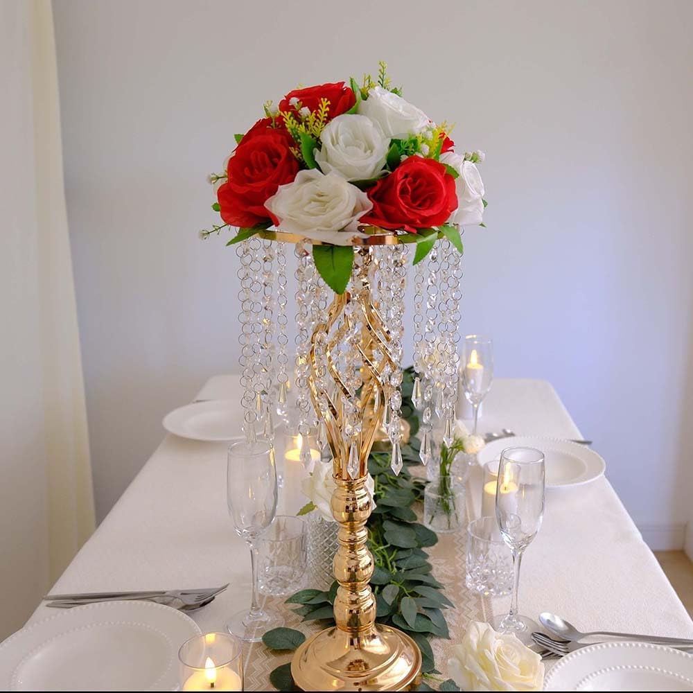 8 pcs 21.65 Inch Wedding Gold Flower Centerpieces Crystal Metal Flower Vase Wedding Centerpieces for Tables Decorations