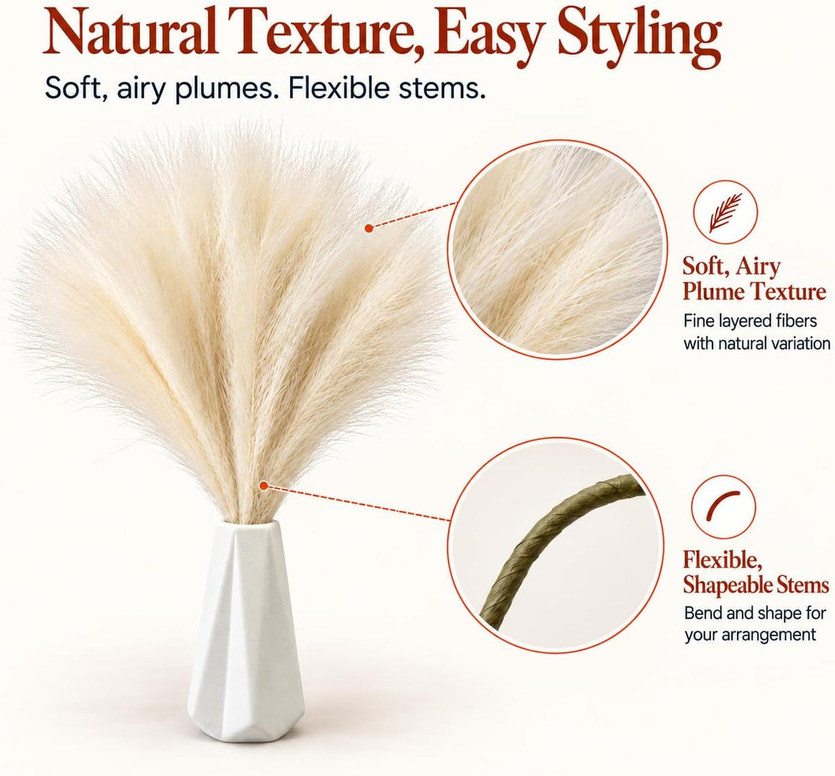 Mandy's 20 Stems Ivory Silk Pampas Grass Bouquet