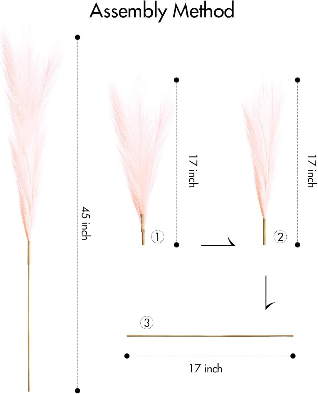 SeptCat 9 Pcs 45" Pampas Grass Tall Pink White Decor Faux Dried Fluffy Fake Long Light Pink Pompas Artificial Pompous Stems Bouquet Flower Vase Filler Home Wedding Room Wall Decoration