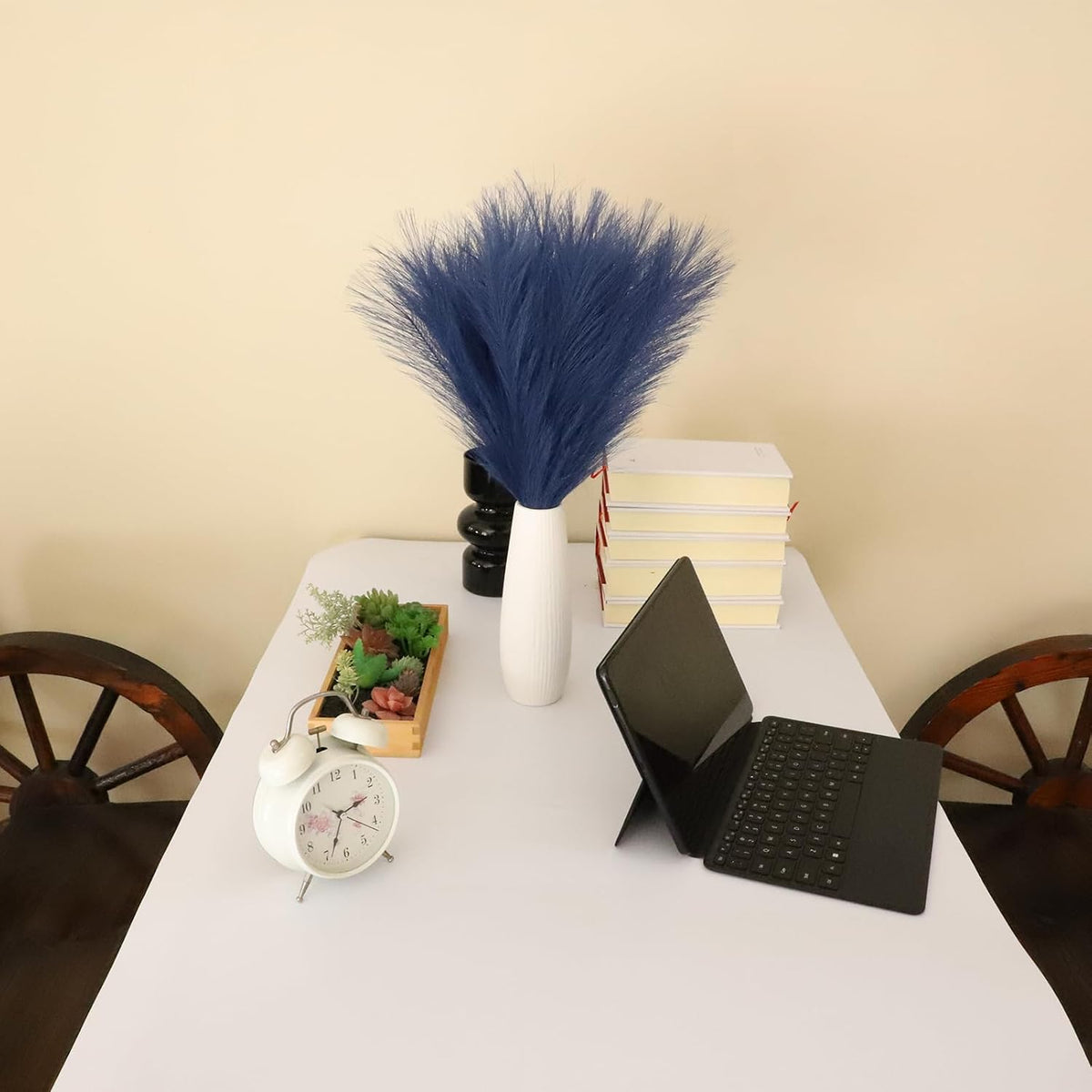 LWINGFLYER Navy Blue Faux Pampas Grass Decor 18-Inch Short 6 Stems Dried Flowers for Small Vase Boho Home Decor Wedding Bouquet Party Decoration Flower Arrangement Balloon Garland