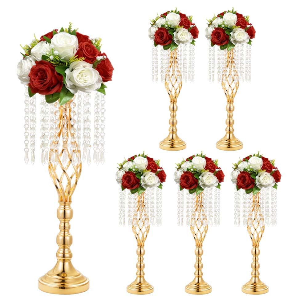 8 pcs 21.65 Inch Wedding Gold Flower Centerpieces Crystal Metal Flower Vase Wedding Centerpieces for Tables Decorations