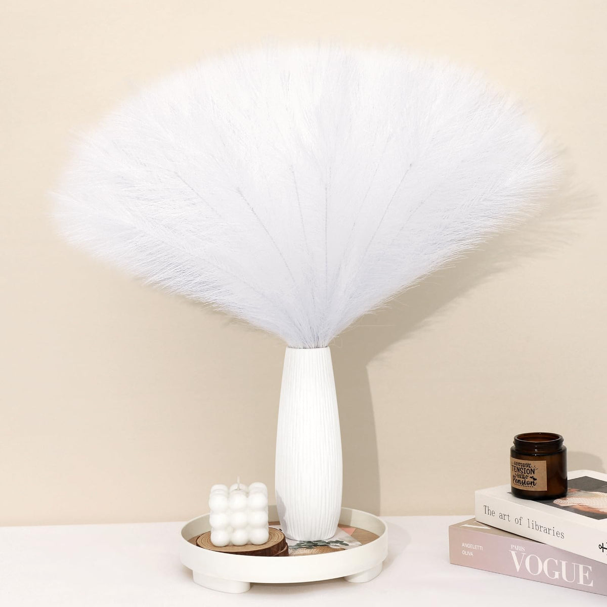Pampas Grass Decor 30 Pcs 21.7 Inch Faux Brown Pampas Grass Bulk Artificial Dried Flowers Small Vase Filler Pompas Grass.