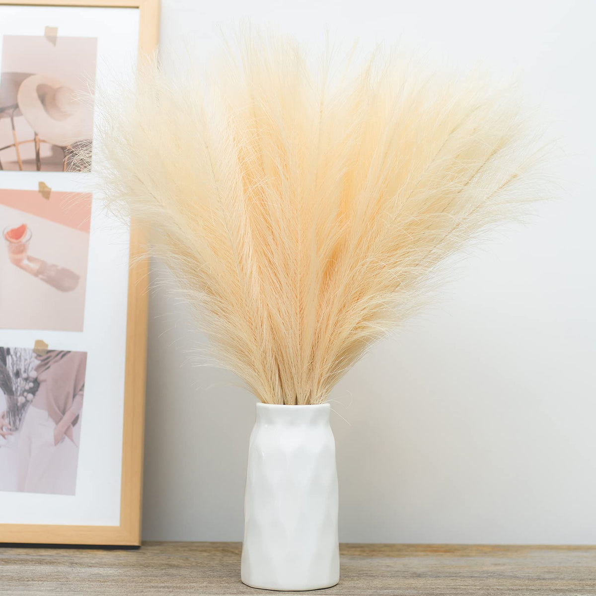 Faux Pampas Grass, 18"/45cm Artificial Pampas Grass Fluffy 6 Stem pompous Grass Flower Arrangement for Boho Home Wedding Decoration (Beige,Taupe)