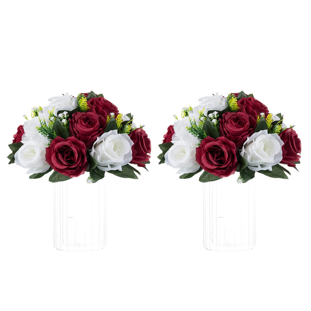 Nuptio Artificial Flower Centrepieces for Tables - 6 Pcs Burgundy & Dusty Rose & Creamy White Fake Flowers Roses Balls 9.5in Diam - Silk Faux Rose Arrangement for Wedding Party Centerpiece Table Decor