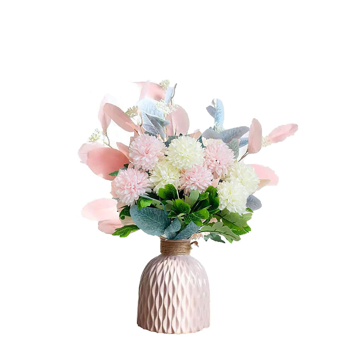 Artificial Flowers with Ceramic Vase Faux Hydrangea Flower Arrangements Table Centerpieces for Home Garden Party Wedding Decoration