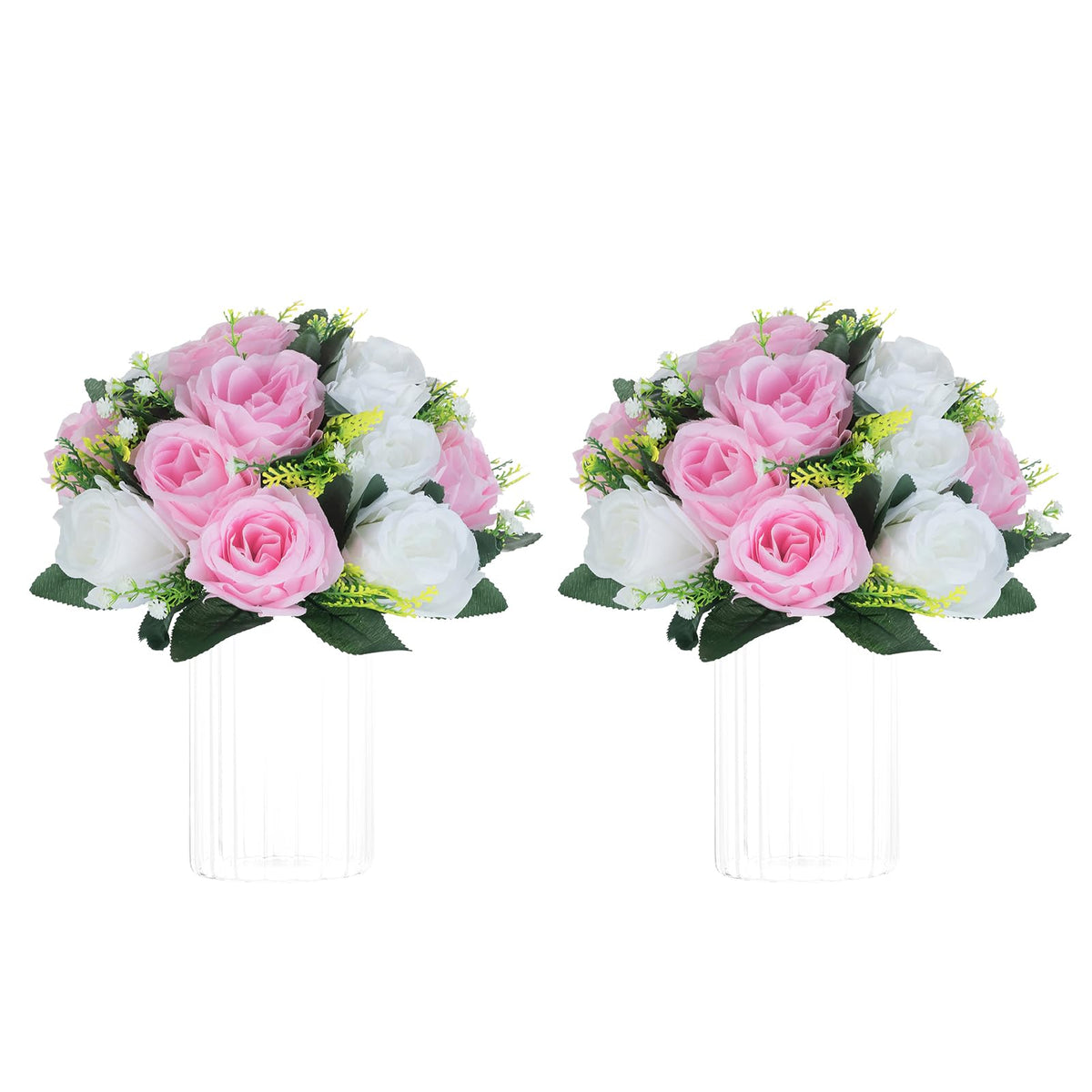 Nuptio Artificial Flower Centrepieces for Tables - 6 Pcs Burgundy & Dusty Rose & Creamy White Fake Flowers Roses Balls 9.5in Diam - Silk Faux Rose Arrangement for Wedding Party Centerpiece Table Decor