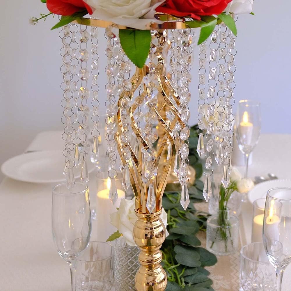 8 pcs 21.65 Inch Wedding Gold Flower Centerpieces Crystal Metal Flower Vase Wedding Centerpieces for Tables Decorations