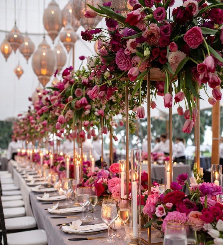 23.6inch 10 pcs Column Vases Gold Centerpieces for Table Metal Flower Stand Gold Wedding Centerpieces for Tables Party Floral Stands for Flowers