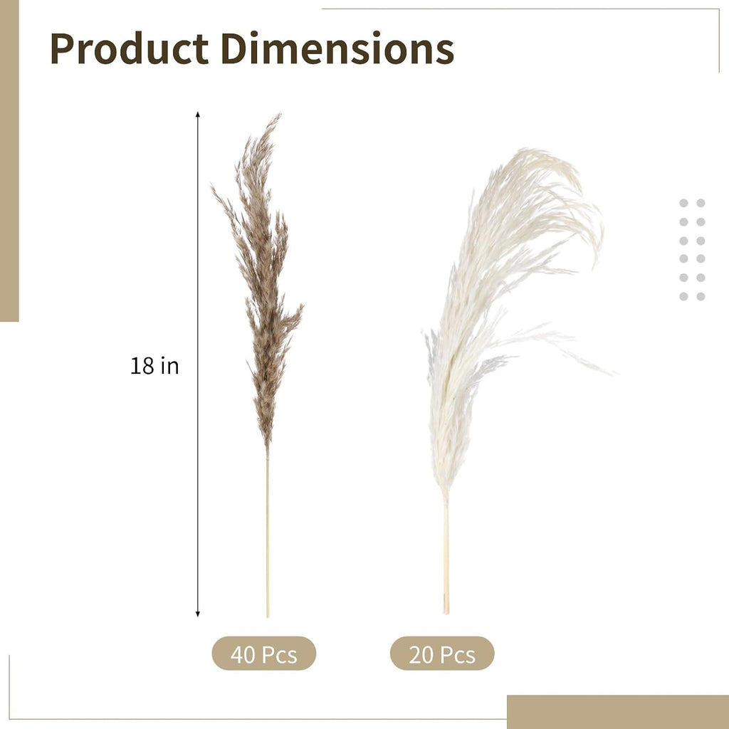 60 PCS Natural Dried Pampas Grass, Fluffy Pompas Grass Stems Mixed Tones, 18 in Bohemian Decor Arrangement for Living Room Accents, Coffee Table Display, Bedroom Vase Decoration