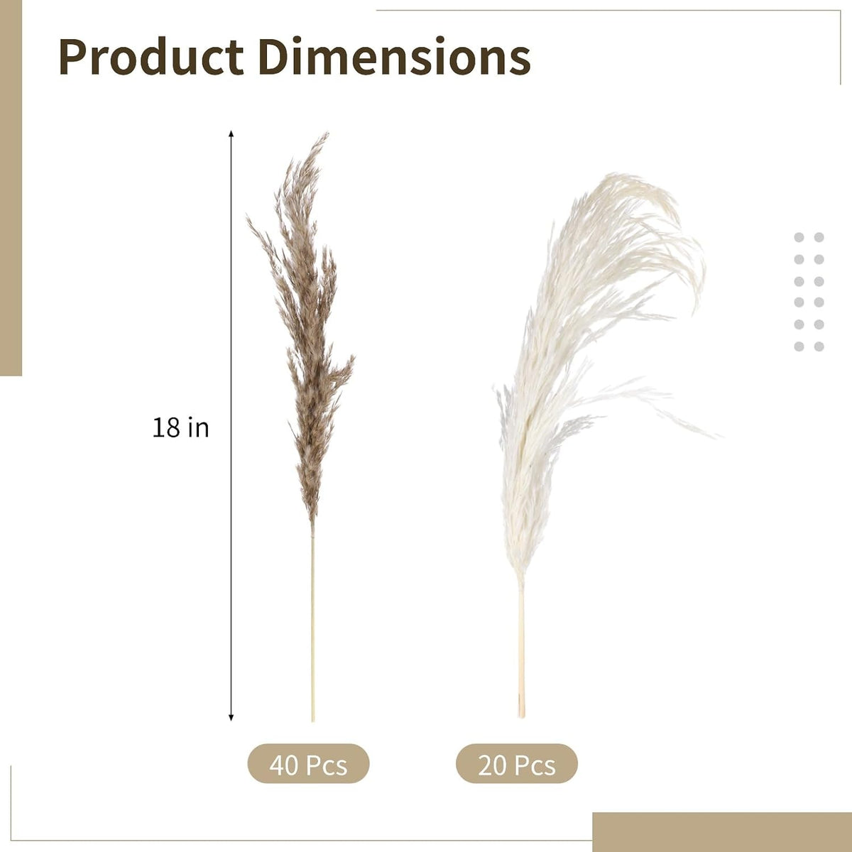 60 PCS Natural Dried Pampas Grass, Fluffy Pompas Grass Stems Mixed Tones, 18 in Bohemian Decor Arrangement for Living Room Accents, Coffee Table Display, Bedroom Vase Decoration
