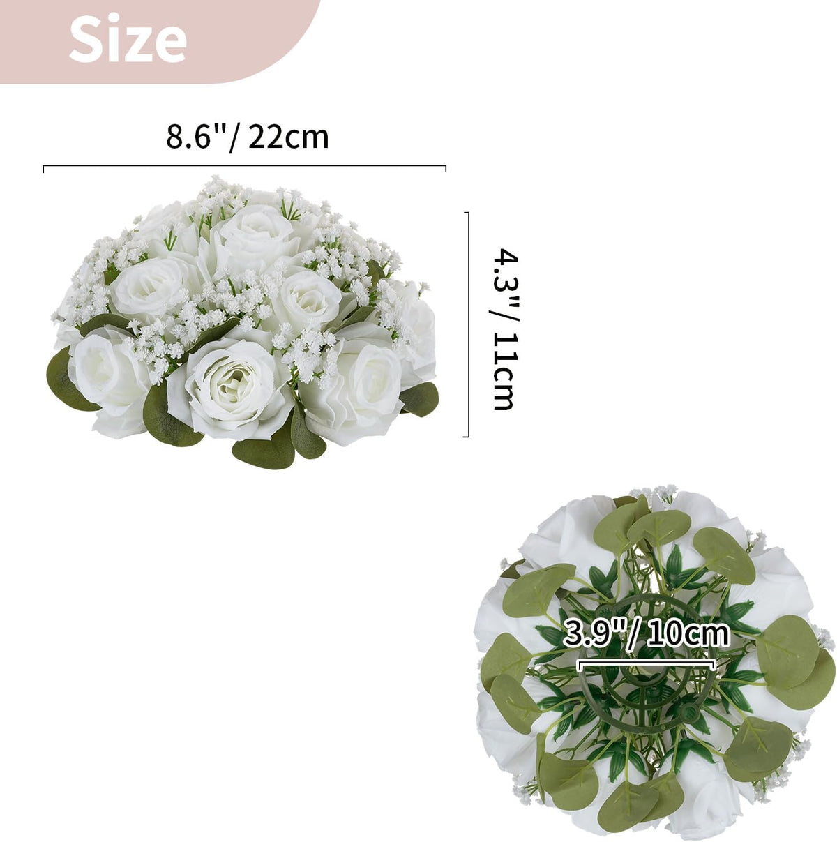 NUPTIO Flower Balls for Table Centerpieces: White Fake Flowers, 8.6 Inch