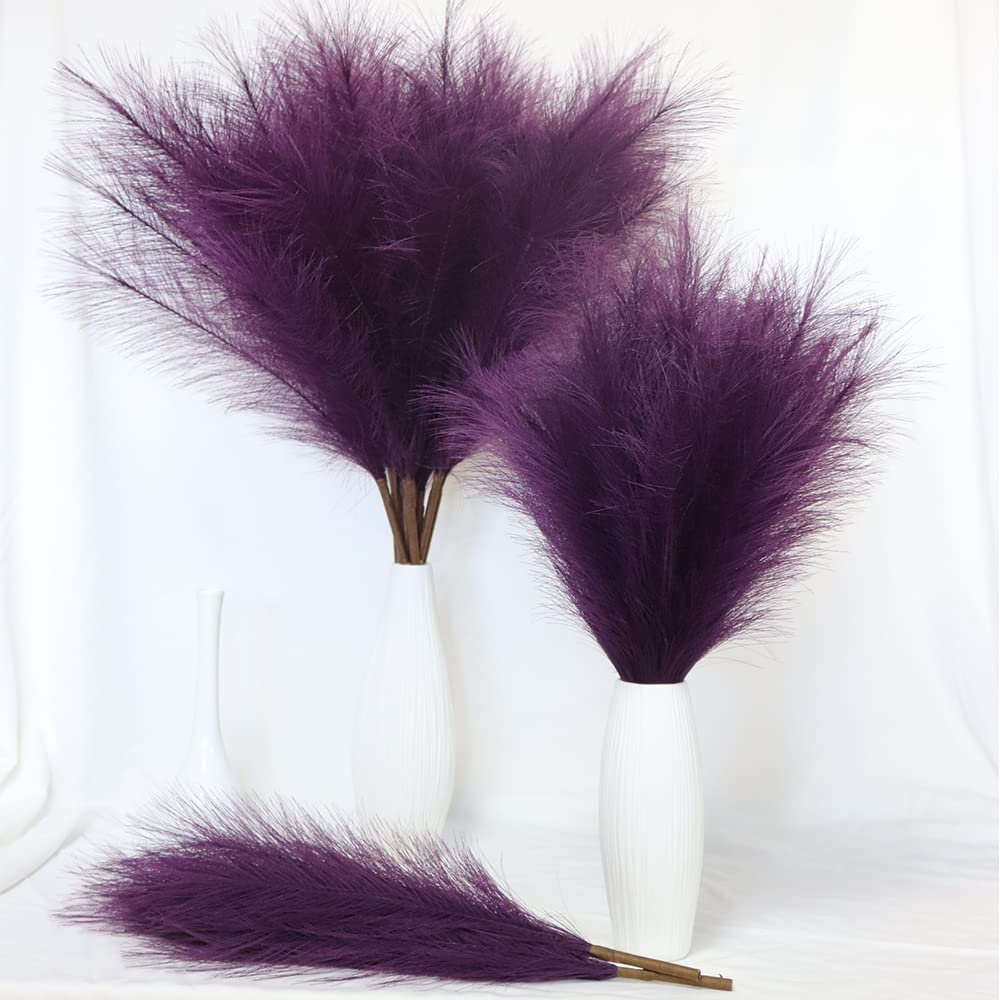 MAKHOT 5 PCS 30" Dark Green Pampas Grass Tall Fluffy, Detachable Faux Bulrush Reed Green Grass for Tall Vase Filler, Artificial Pampas Small Home Vase Decor