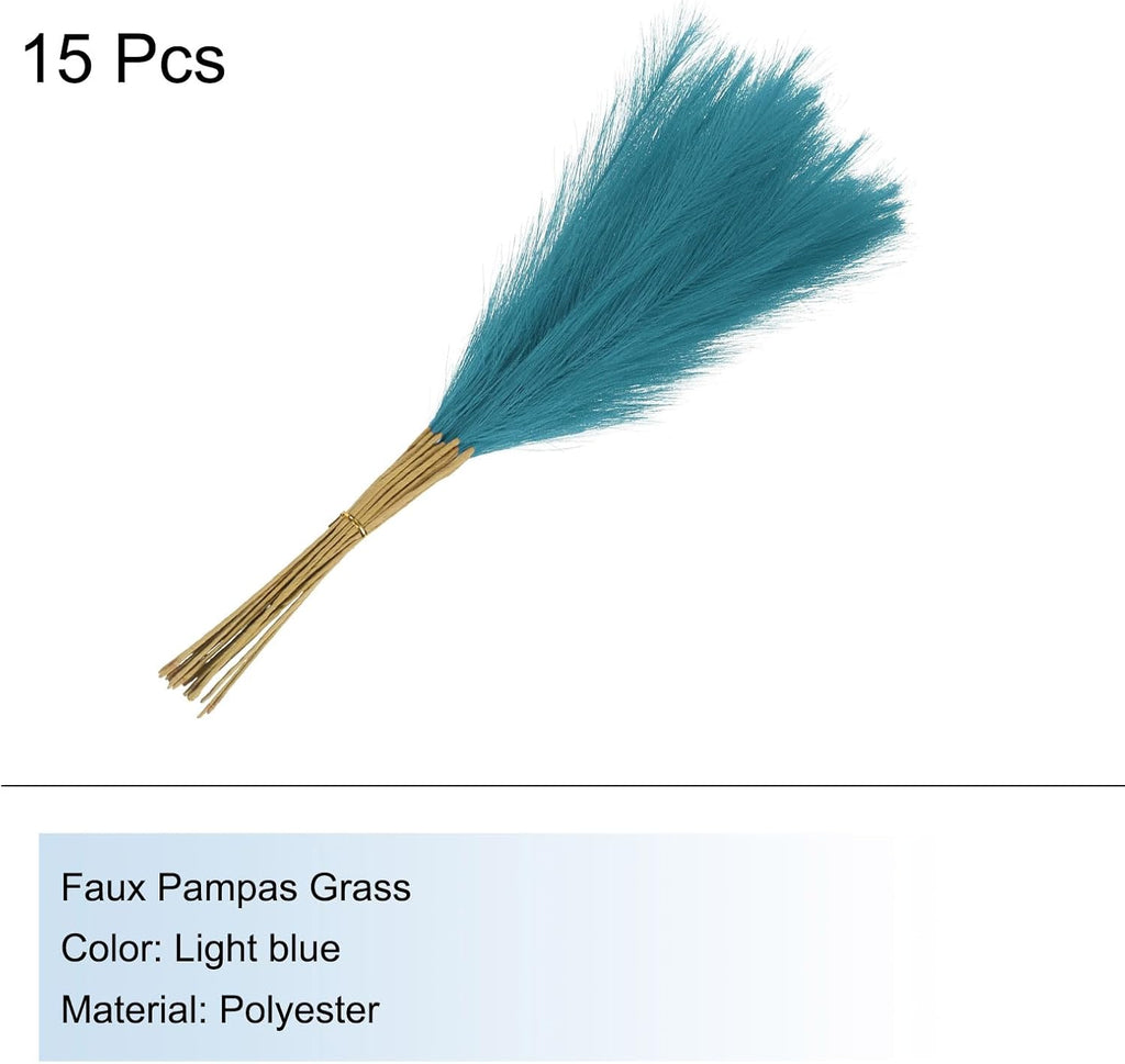 MECCANIXITY 15Pcs Faux Pampas Grass,21"/55cm Fake Pampas Grass Decor for Living Room Party Wall Vase Wedding Decoration,Light Blue