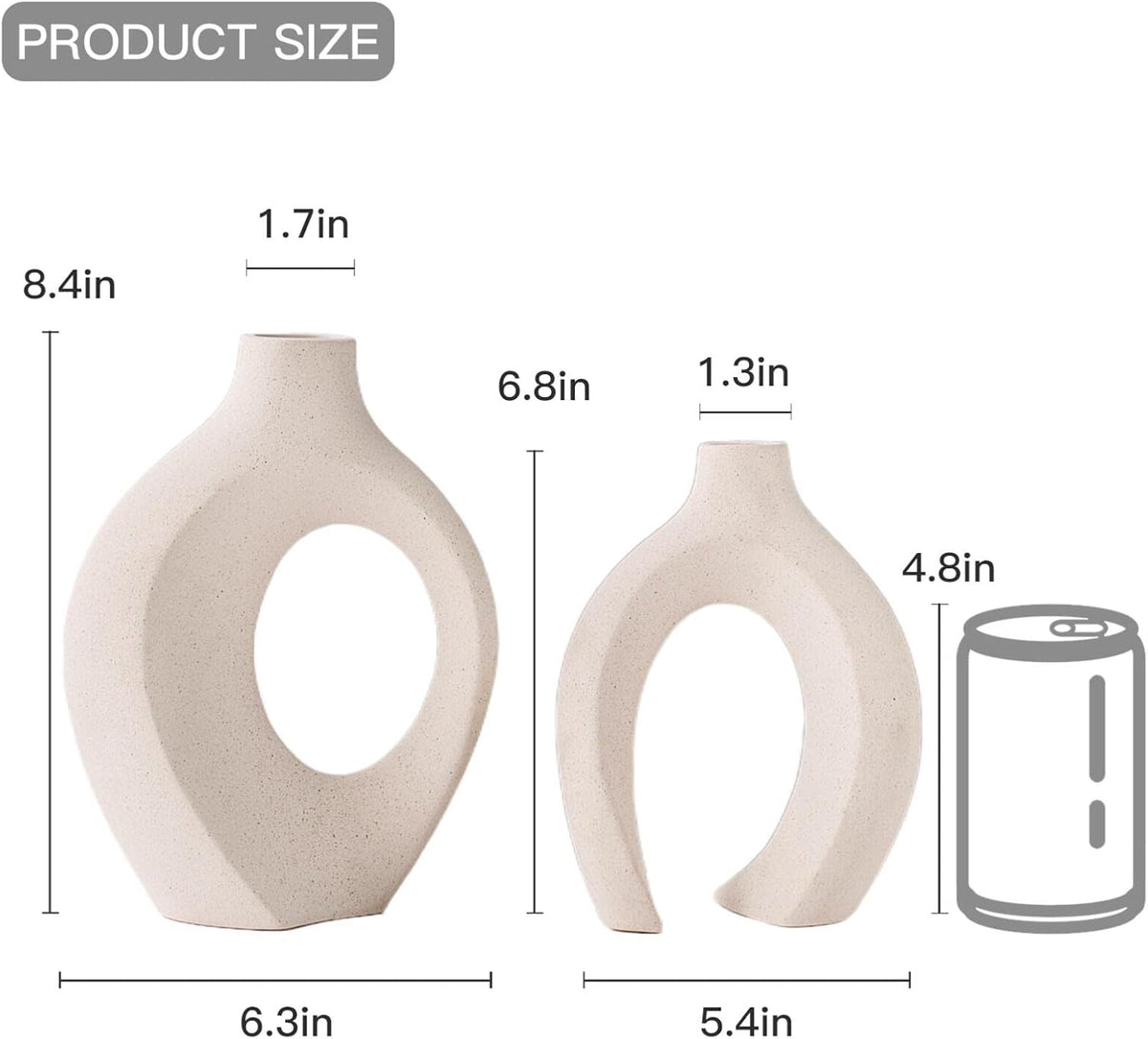 Levvohd Snuggle Hollow Ceramic Vase Set of 2 for Modern Nordic Home Decor