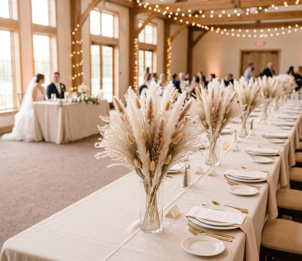 110 Stems 17" Dried Pampas Grass, Boho Table Decor Natural Reed Phragmites Grass + Brown & White Pampas Grass + Bunny Tails Flowers Bouquet for Wedding Floral Arrangements Farmhouse Home Rustic Wall