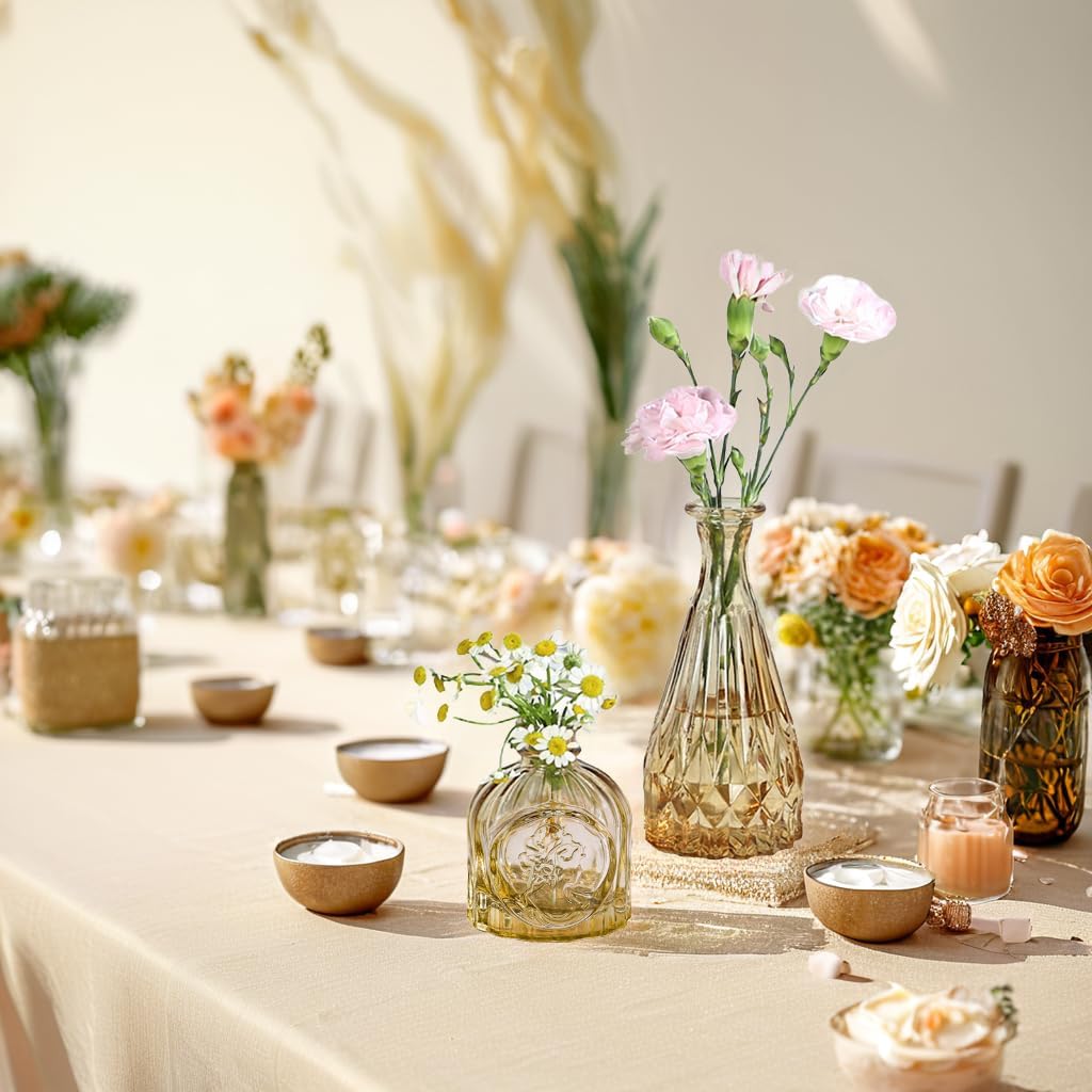 UPBUD Amber Gold Glass Bud Vases Set of 12, Small Vases for Flowers