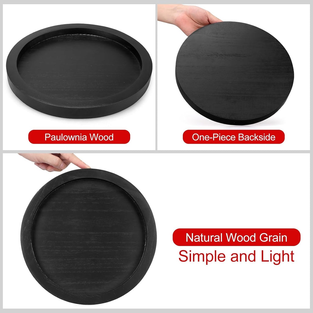 Black Round Wood Decorative Tray for Coffee Dining Table Centerpiece Decor