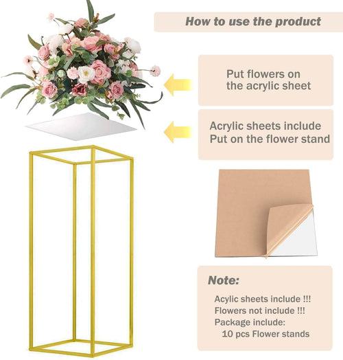 23.6inch 10 pcs Column Vases Gold Centerpieces for Table Metal Flower Stand Gold Wedding Centerpieces for Tables Party Floral Stands for Flowers