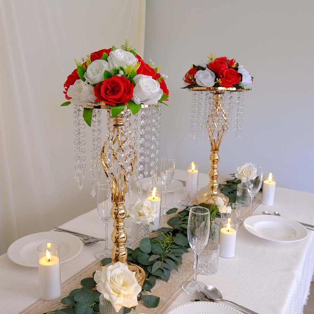 8 pcs 21.65 Inch Wedding Gold Flower Centerpieces Crystal Metal Flower Vase Wedding Centerpieces for Tables Decorations