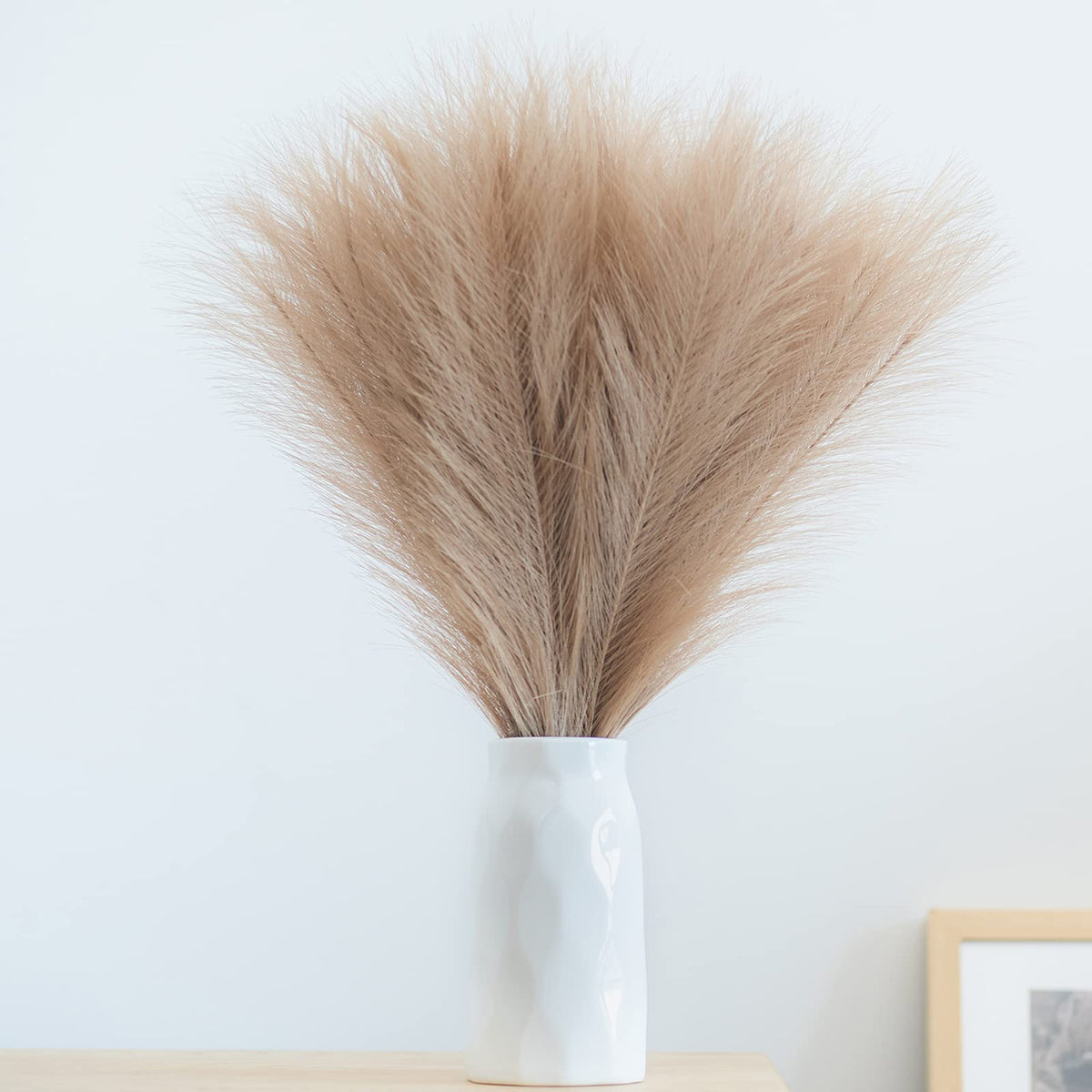 Faux Pampas Grass, 18"/45cm Artificial Pampas Grass Fluffy 6 Stem pompous Grass Flower Arrangement for Boho Home Wedding Decoration (Beige,Taupe)
