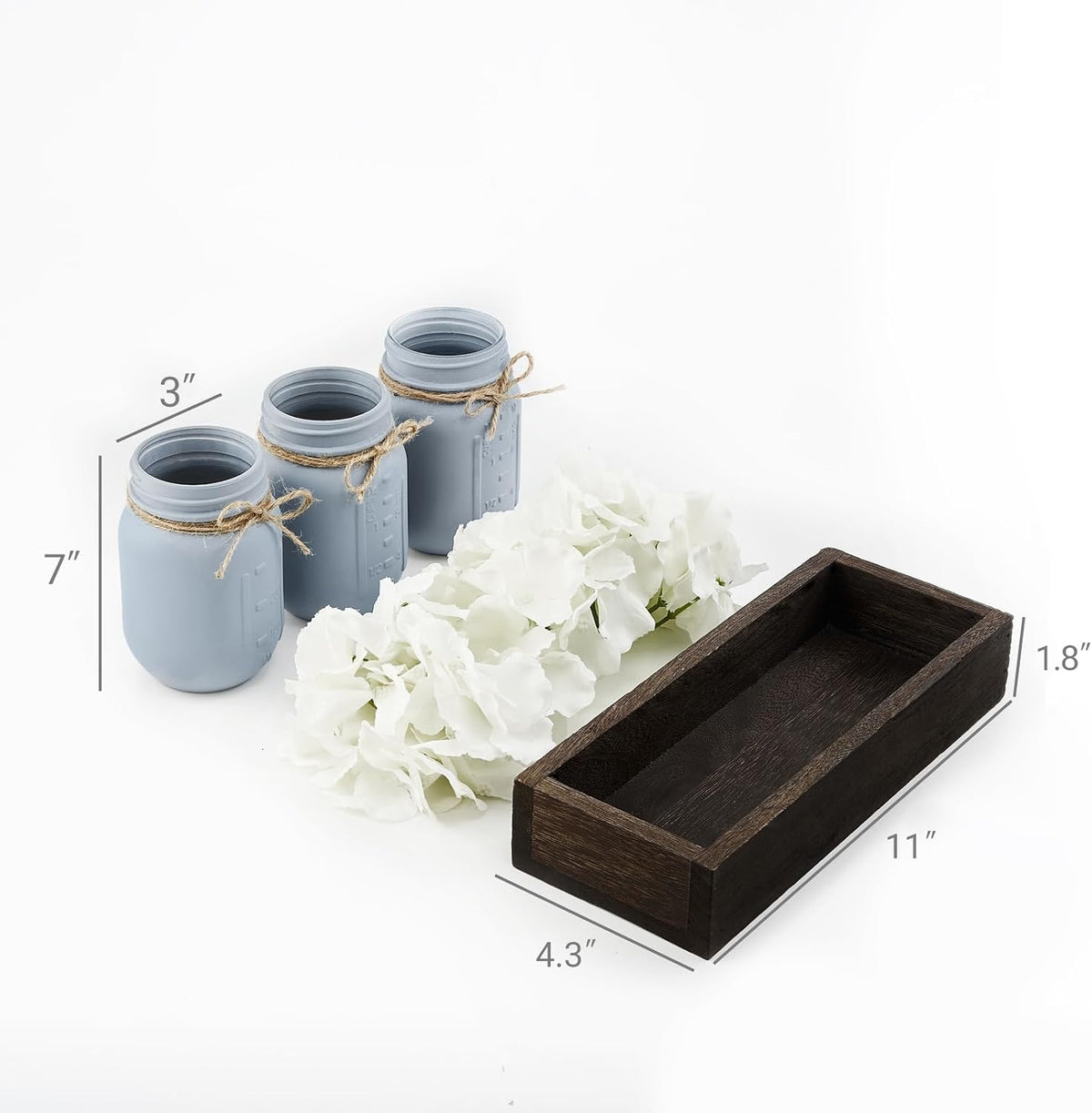 Mkono Mason Jar Centerpiece with Wood Tray Farmhouse Coffee Table Decor