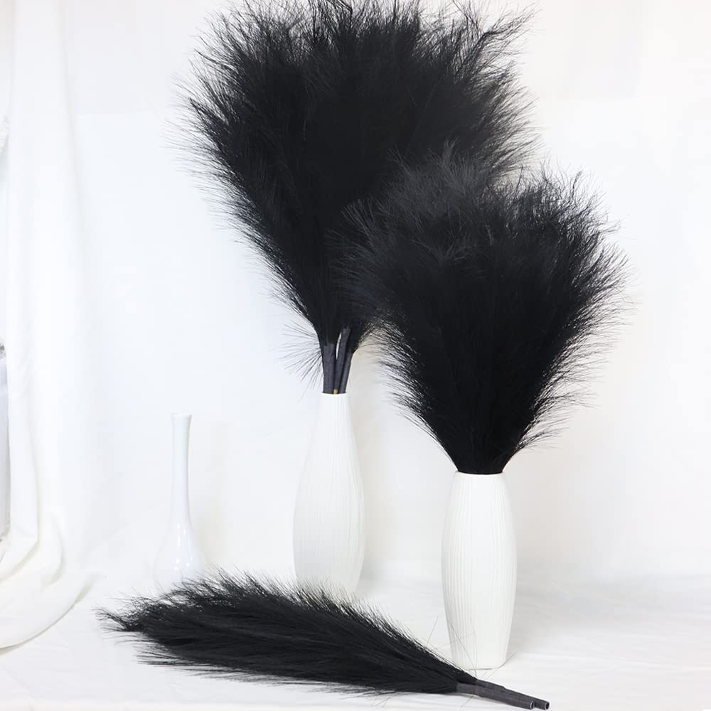MAKHOT 5 PCS 30" Dark Green Pampas Grass Tall Fluffy, Detachable Faux Bulrush Reed Green Grass for Tall Vase Filler, Artificial Pampas Small Home Vase Decor
