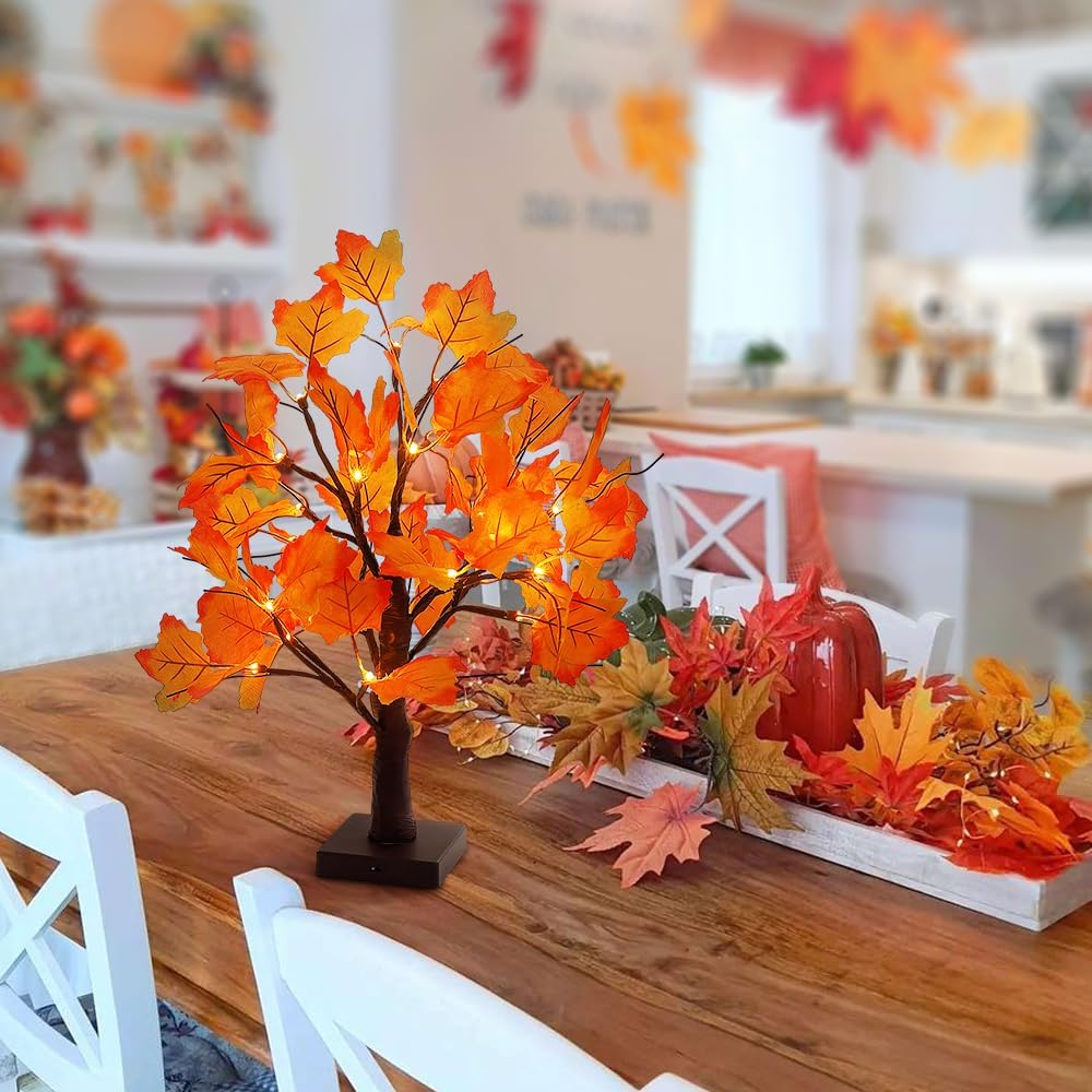 woohaha Lighted Maple Fall Tree Autumn Thanksgiving Tabletop Decor