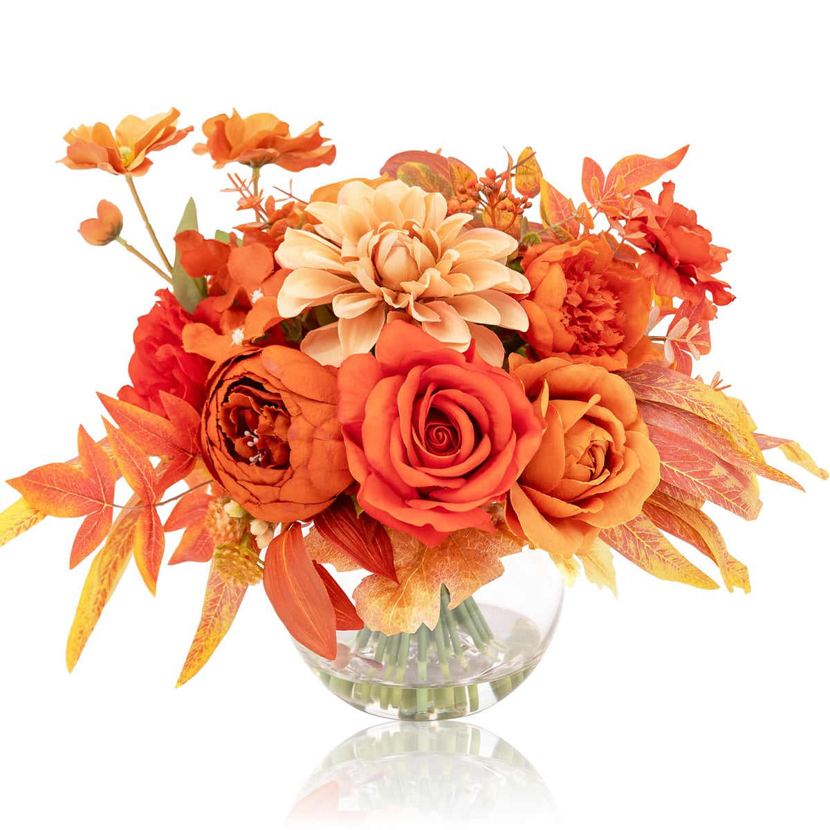 WELL KNOWN Artificial Flowers in Vase, Burnt Orange & Champagne Plus