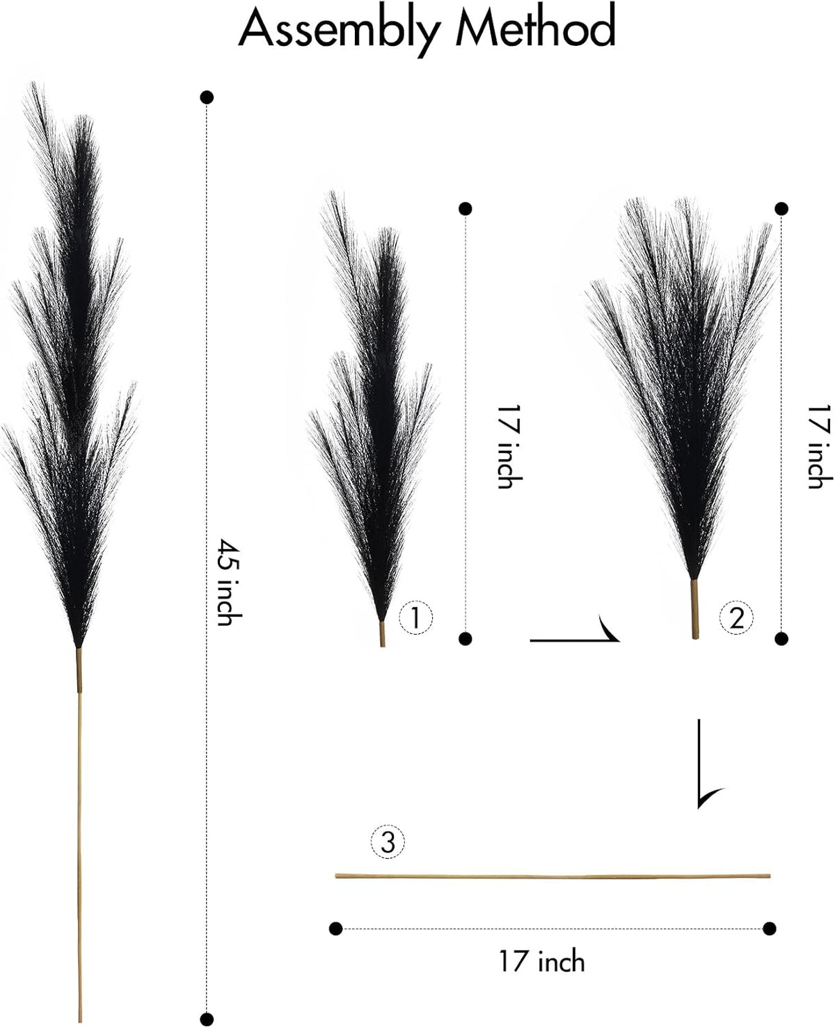 SeptCat 9 Pcs 45" Faux Dried Pampas Grass Tall Decor, Fluffy Fake Long Pompas Artificial Black Grey Gray Pompous Stems Bouquet Flower Arrangement Vase Filler for Boho Home Wedding Decoration