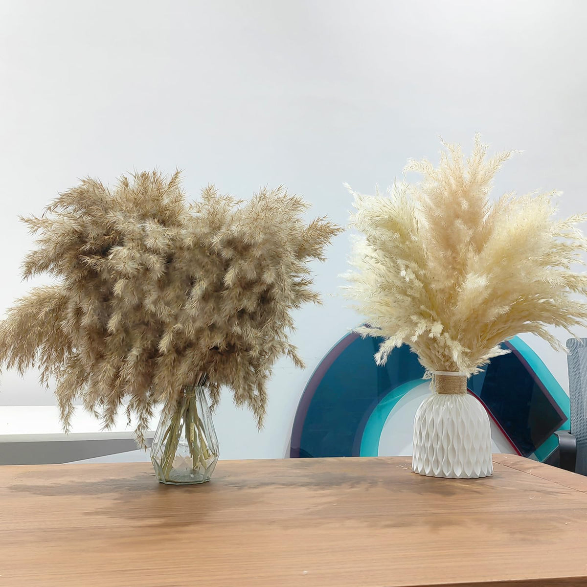 ROOLLYA 17 Inch 20 Stems Natural Pampas Grass Decor - Tall Fluffy Pompas Grass for Floor Vase - Boho Decor Home Wedding Event Decor, 2404-c15-30brown-45cm