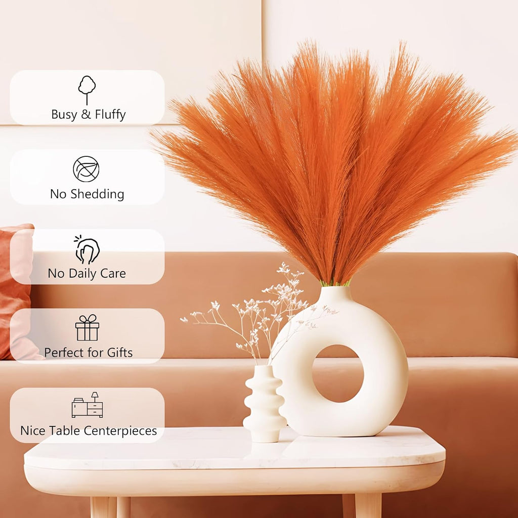 obbsie 50PCS Burnt Orange Faux Pampas Grass Decor, 21.6" Fluffy Vase Filler