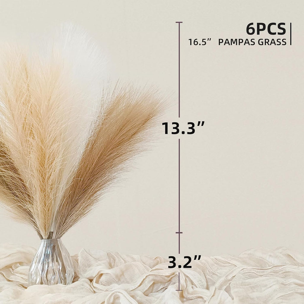 ZIFTY Faux Pampas Grass Decor 17" 6Pcs Handmade Flower Boho Decor Beige
