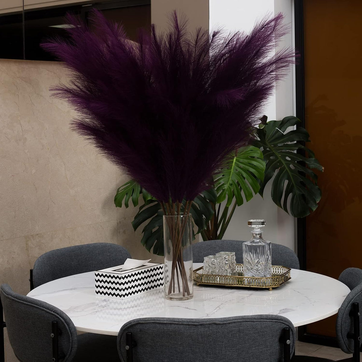 Pampas Grass Decor Tall, 43"/110cm Faux Pampas Grass 6 Stems Large Pompass Grass Branches Tall Bulk Boho Flower Arrangement for Home Room Wedding Party Decor(Purple)
