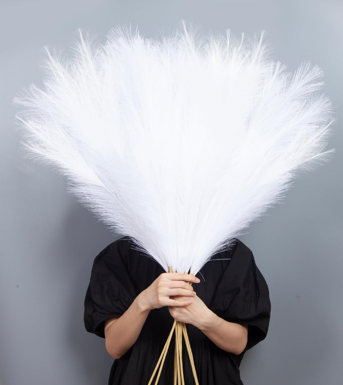 9 Pcs 45" Tall Pampas Grass White Decor, Long Stem Artificial Flower Floor Vase Large Faux Floral Pompas Fake Plants Dried Bouquet Arrangement Vase Filler for Boho Home Wedding Decoration