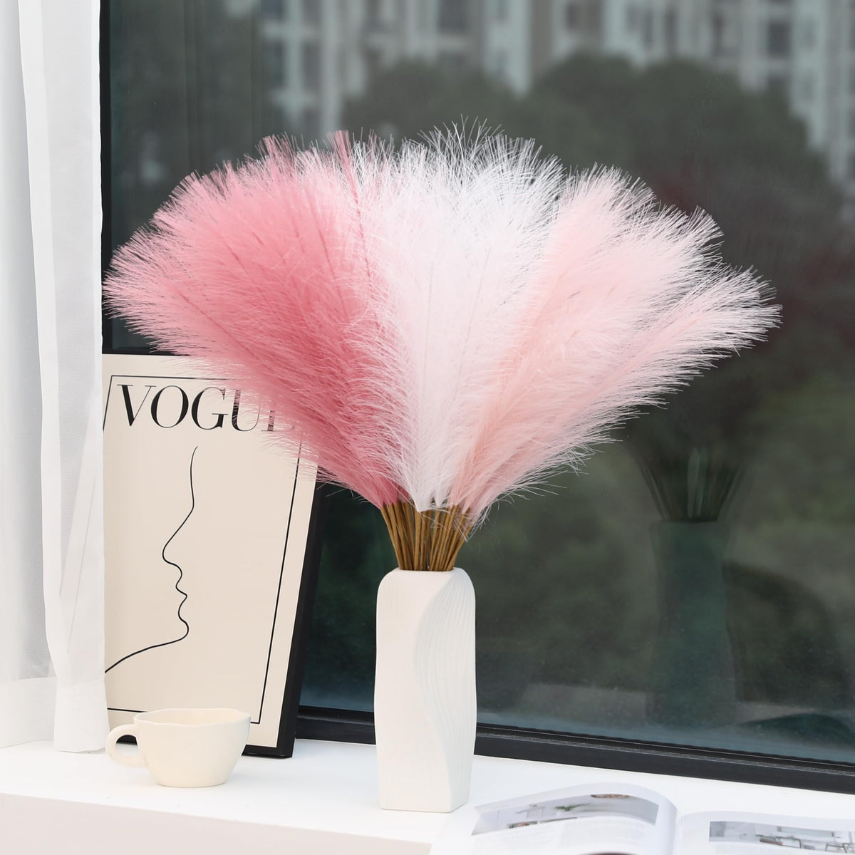 Wertuirk 30pcs Faux Pampas Grass - 24 Inch Pink Pampas Grass Home Decor