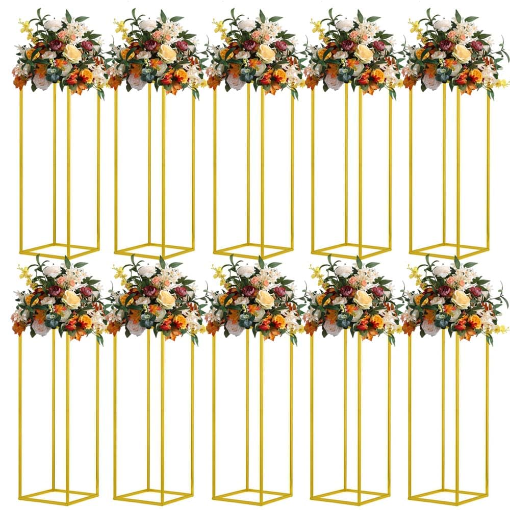 23.6inch 10 pcs Column Vases Gold Centerpieces for Table Metal Flower Stand Gold Wedding Centerpieces for Tables Party Floral Stands for Flowers