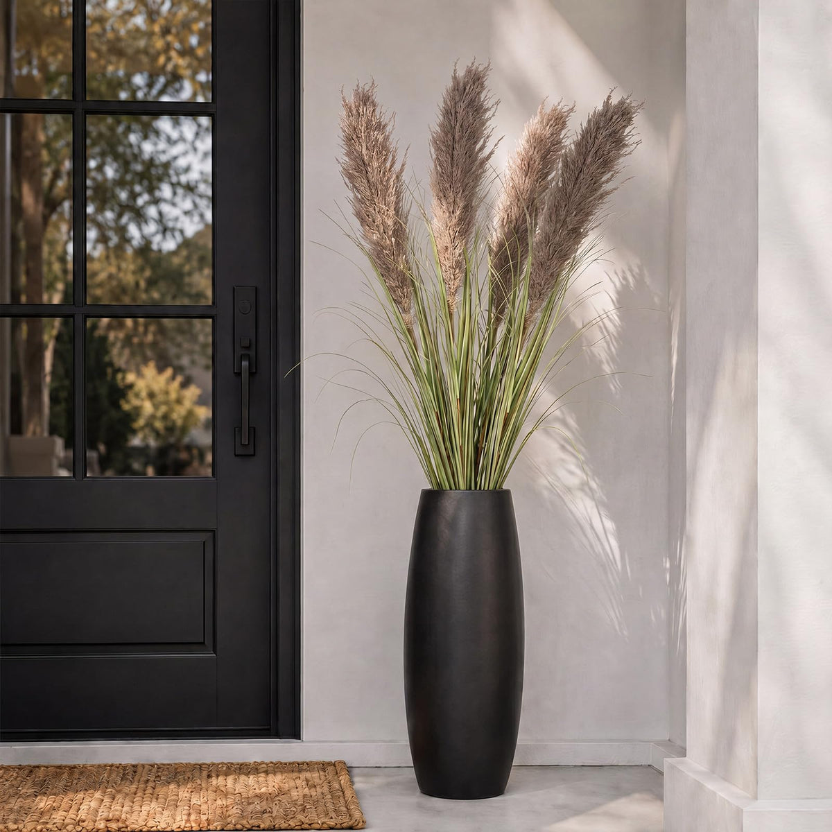 Wavwavw 4 Stem 4ft Artificial Pampas Grass Tall Reed Grass Decor,Green Grey