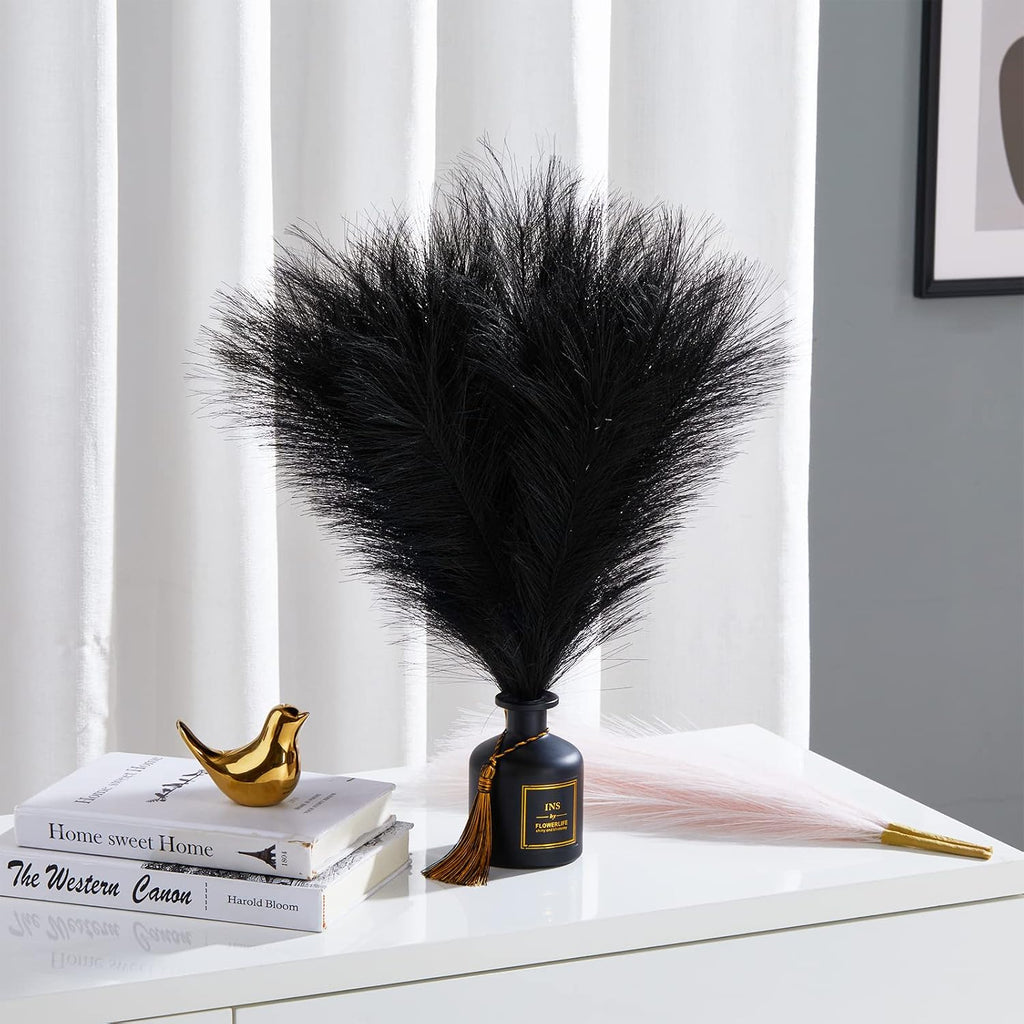 Serwalin 6PCS 17.7 Inch Black Pampas Grass Decor Gothic Feather Vase Filler