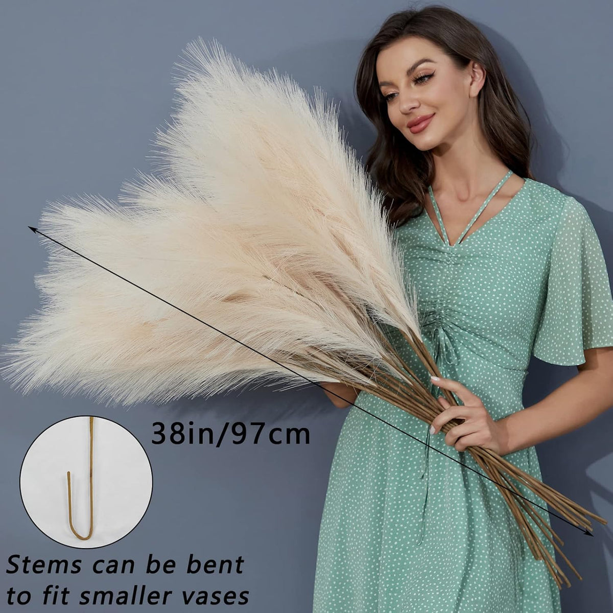 FOTEEWL 8 PCS 38"/3.1FT Large Artificial Pampas Grass Branches(Cream/Beige)