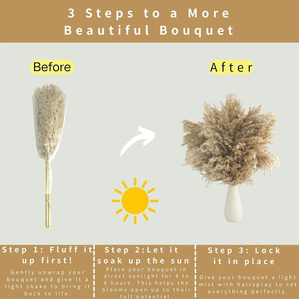 17Inch Natural Dried Pampas Grass 30 Stems - Boho Home Decor for Table Centerpieces, Wedding, Floral Arrangements(Natural)