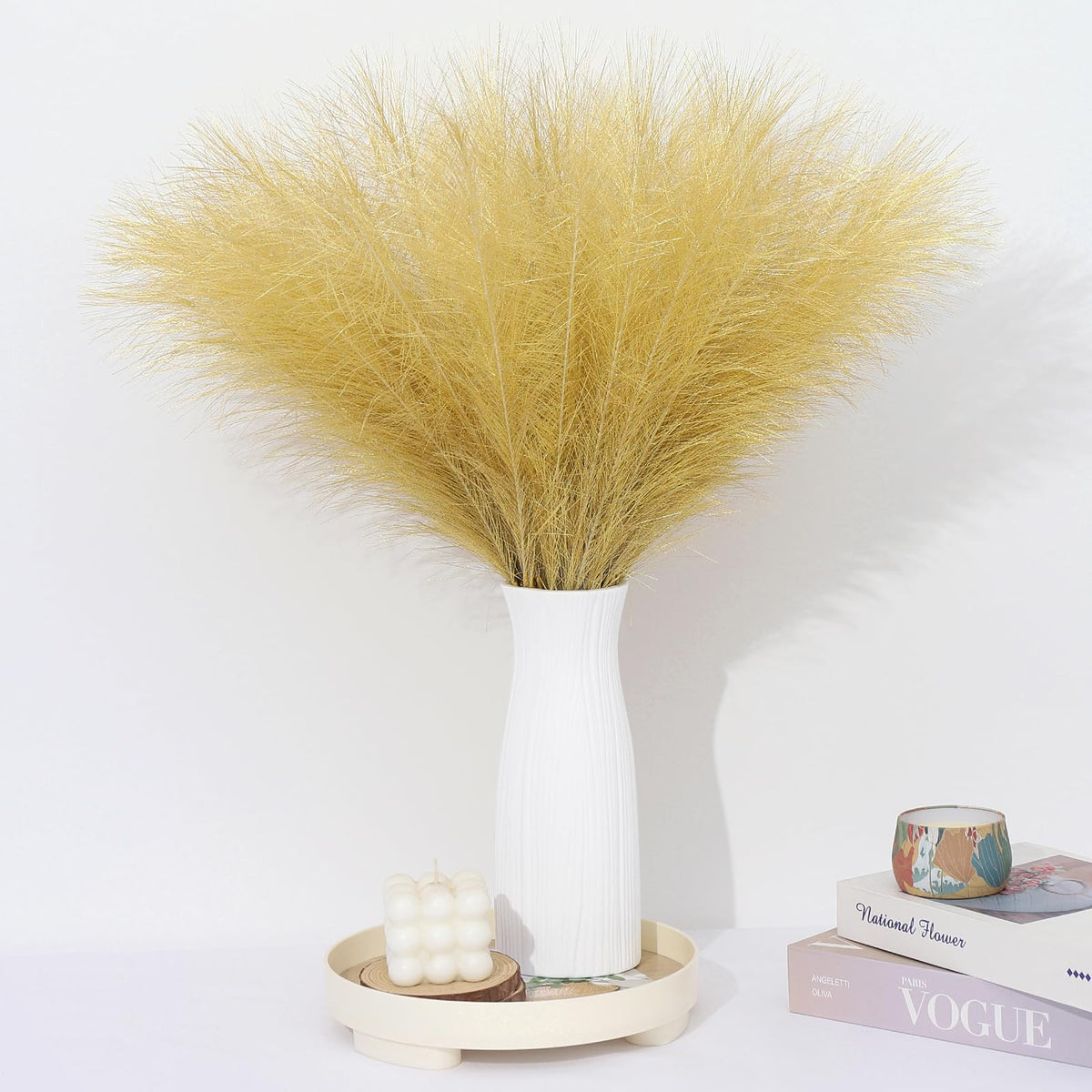Pampas Grass Decor 30 Pcs 21.7 Inch Faux Brown Pampas Grass Bulk Artificial Dried Flowers Small Vase Filler Pompas Grass.