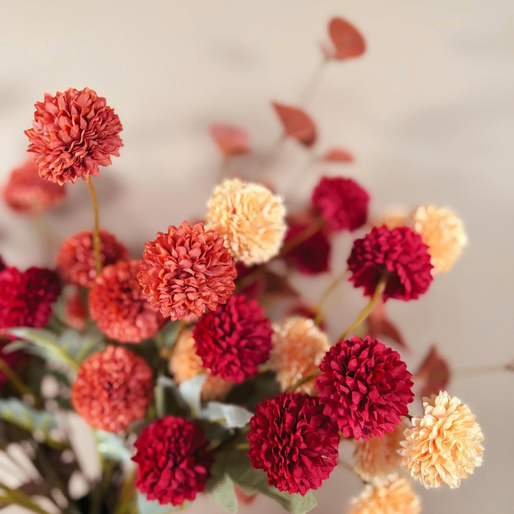 Faux Fall Flowers, Burnt Orange Artificial Floral Stems For Vase